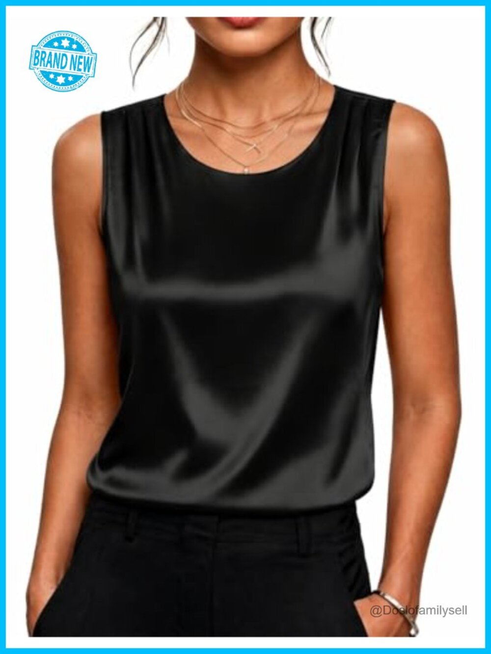 Satin Tank Top Pleated Sleeveless Blouse Dressy Casual Women's Top